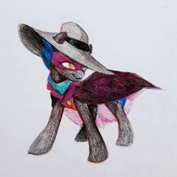 Size: 2240x2241 | Tagged: safe, artist:jewellier, derpibooru import, oc, oc only, crystal pony, pony, clothes, cosplay, costume, darkwing duck, mask, simple background, superhero, traditional art