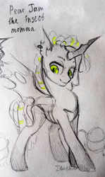 Size: 2240x3750 | Tagged: safe, artist:jewellier, derpibooru import, part of a set, oc, oc only, oc:pear jam, changeling, changeling queen, pony, unicorn, changelingified, female, simple background, sketch, species swap, traditional art, transformation