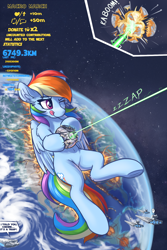 Size: 1200x1800 | Tagged: safe, artist:ravistdash, derpibooru import, rainbow dash, pegasus, pony, city, continent, crossover, death star, destruction, earth, fetish, giant rainbow dash, growth drive, hooves, impact, incentive drive, laser, lying down, macro, magma, mane, millennium falcon, moon, on back, one eye closed, planet, smiling, smirk, solo, space, spaceship, star destroyer, star wars, tail, text, tongue, tongue out, underhoof, wings