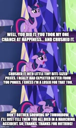 Size: 500x843 | Tagged: safe, derpibooru import, edit, edited screencap, screencap, twilight sparkle, twilight sparkle (alicorn), alicorn, pony, what about discord?, band geeks, comic, crying, eyes closed, female, gritted teeth, imgflip, jealous, meme, sad, screencap comic, solo, spongebob squarepants, teeth, twilight's castle, upset