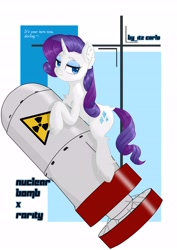 Size: 4961x7016 | Tagged: artist needed, source needed, safe, derpibooru import, rarity, pony, unicorn, atomic bomb, bomb, nuclear weapon, shipping, solo, weapon