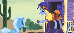 Size: 1364x614 | Tagged: safe, derpibooru import, screencap, hoo'far, trixie, road to friendship, cactus, trixie's wagon