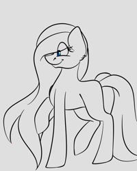 Size: 1080x1350 | Tagged: safe, artist:tessa_key_, derpibooru import, oc, oc only, earth pony, pony, earth pony oc, eye clipping through hair, lineart, monochrome, raised hoof, raised leg, solo