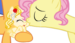 Size: 1170x670 | Tagged: safe, artist:zalinasparkl, derpibooru import, flash sentry, fluttershy, oc, oc:light rosie, pony, baby, baby pony, base used, crying, female, flutterflash, kiss on the cheek, kissing, male, offspring, parent:flash sentry, parent:fluttershy, parents:flutterflash, shipping, simple background, straight, transparent background