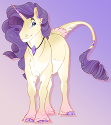 Size: 1595x1800 | Tagged: safe, artist:seffiron, derpibooru import, oc, pony, unicorn, cloven hooves, female, magical lesbian spawn, mare, offspring, parent:fluttershy, parent:rarity, parents:flarity, solo, tail feathers