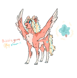 Size: 1280x1295 | Tagged: safe, artist:ayartzramen, derpibooru import, oc, oc:bubblegum popstar pie, pegasus, pony, chest fluff, female, mare, offspring, parent:cheese sandwich, parent:party favor, parent:pinkie pie, simple background, transparent background