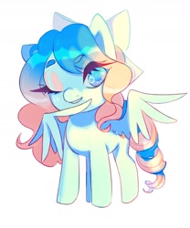 Size: 1500x1801 | Tagged: safe, artist:ekot, derpibooru import, oc, oc only, oc:сloudy dream, pegasus, chibi, female, mare, oda 997, one eye closed, simple background, solo, wings, wink