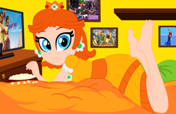 Size: 1832x1193 | Tagged: safe, artist:noreentheartist, artist:user15432, derpibooru import, human, equestria girls, arms (video game), barefoot, barely eqg related, base used, bedroom, birdo, blanket, clothes, crossover, crown, dancing, dress, ear piercing, earring, equestria girls style, equestria girls-ified, feet, food, football, gown, irl, irl human, jewelry, looking at you, luigi, mario, mario bros., mario tennis, mario tennis ultra smash, min min, movie, new york, new york city, nintendo, photo, piercing, pillow, popcorn, princess daisy, regalia, soccer ball (object), sports, super mario bros., super mario strikers, super smash bros., super smash bros. ultimate, tennis, tennis racket, yellow dress