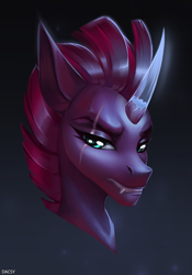 Size: 2100x3000 | Tagged: safe, artist:dacsy, derpibooru import, tempest shadow, pony, unicorn, amputee, fangs, glowing horn, horn, prosthetic horn, prosthetics, tempest gets her horn back