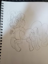 Size: 3024x4032 | Tagged: safe, artist:jay_wackal, derpibooru import, pinkie pie, earth pony, pony, :p, jumping, pencil, pinkie being pinkie, sketch, solo, tongue, tongue out, traditional art, wip