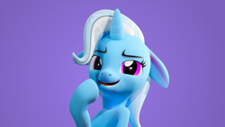 Size: 3840x2160 | Tagged: safe, artist:xppp1n, trixie, pony, unicorn, 3d, blender, blender cycles, ears, female, floppy ears, looking at you, mare, open mouth, raised hoof, raised leg, smiling, smug, solo