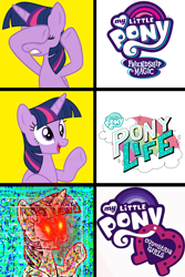 Size: 1024x1536 | Tagged: safe, derpibooru import, twilight sparkle, twilight sparkle (alicorn), alicorn, pony, equestria girls, my little pony: pony life, based, covering eyes, drake, drama, female, mare, meme, op is a cuck, solo, teeth