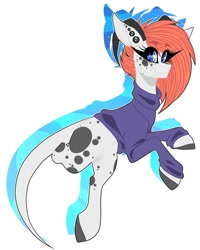Size: 1080x1350 | Tagged: safe, artist:moshi.poni, derpibooru import, oc, oc only, pony, clothes, ear piercing, eyelashes, female, horns, looking at you, mare, piercing, rearing, smiling, solo