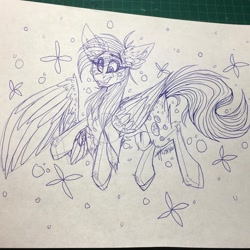 Size: 1080x1080 | Tagged: safe, artist:moshi.poni, derpibooru import, derpy hooves, pegasus, pony, chest fluff, ear fluff, ears, eyelashes, female, lineart, mare, open mouth, signature, smiling, solo, traditional art, wings