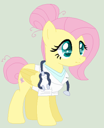 Size: 339x418 | Tagged: safe, artist:lanabananaa, artist:selenaede, derpibooru import, fluttershy, pegasus, pony, alternate hairstyle, base used, doctor, female, green background, hair bun, mare, simple background, solo, stethoscope, tail bun