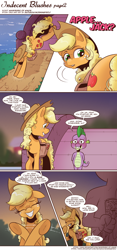 Size: 1300x2788 | Tagged: safe, artist:saturdaymorningproj, derpibooru import, applejack, spike, dragon, earth pony, comic:indecent blushes, comic, dialogue