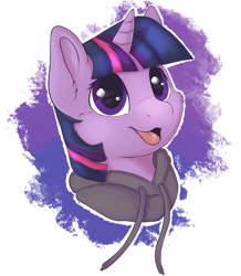 Size: 1505x1727 | Tagged: safe, artist:dbleki, derpibooru import, twilight sparkle, pony, :d, bust, cheek fluff, clothes, cute, daaaaaaaaaaaw, female, happy, hoodie, looking at you, mare, open mouth, portrait, solo, twiabetes, white outline