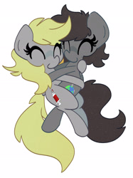 Size: 1538x2053 | Tagged: safe, artist:kindakismet, derpibooru import, oc, oc only, pegasus, pony, eyes closed, hug, smiling