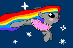 Size: 882x582 | Tagged: safe, artist:aliceandamy, derpibooru import, pony, nyan cat, ponified, solo, space