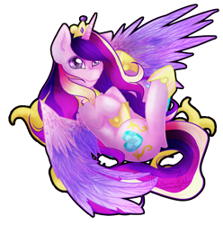 Size: 2114x2130 | Tagged: safe, artist:snowdeer97, derpibooru import, princess cadance, alicorn, pony, crown, eyelashes, female, flowing mane, hoof shoes, horn, jewelry, purple eyes, regalia, signature, simple background, smiling, solo, transparent background, wings