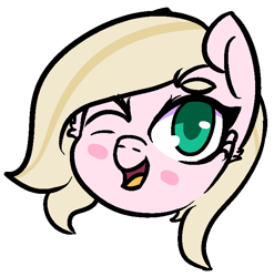 Size: 671x679 | Tagged: safe, artist:lazerblues, derpibooru import, oc, oc only, oc:connie amore, earth pony, blonde, blonde mane, blushing, green eyes, looking at you, one eye closed, simple background, solo, transparent background, wink