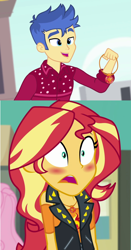 Size: 936x1792 | Tagged: safe, derpibooru import, edit, screencap, flash sentry, sunset shimmer, better together, cheer you on, equestria girls, forgotten friendship, female, flashimmer, male, shipping, shipping domino, straight