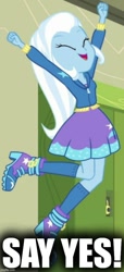 Size: 500x1092 | Tagged: safe, derpibooru import, edit, edited screencap, screencap, trixie, better together, equestria girls, forgotten friendship, caption, image macro, imgflip, meme, text, trixie yells at everything