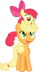 Size: 1240x2268 | Tagged: safe, artist:delmors, derpibooru import, apple bloom, applejack, earth pony, pony, adorabloom, apple sisters, cute, female, jackabetes, pony hat, siblings, simple background, sisters, transparent background