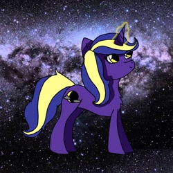 Size: 1080x1080 | Tagged: safe, artist:checkered_egg, derpibooru import, oc, oc only, pony, unicorn, chest fluff, glowing horn, horn, magic, smiling, solo, space, stars, telekinesis, unicorn oc