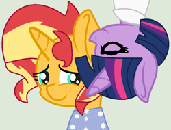 Size: 743x564 | Tagged: safe, artist:jadethepegasus, derpibooru import, sci-twi, sunset shimmer, twilight sparkle, fanfic:sunset shimmer discovers her feet, crossover, cute, female, kiss on the cheek, kissing, lesbian, scitwishimmer, shimmerbetes, shipping, sunsetsparkle, the little mermaid