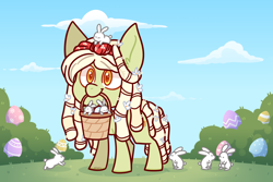 Size: 3000x2000 | Tagged: safe, artist:jetjetj, derpibooru import, oc, oc:peace pie, earth pony, pony, rabbit, animal, chibi, easter egg, female, mare, solo