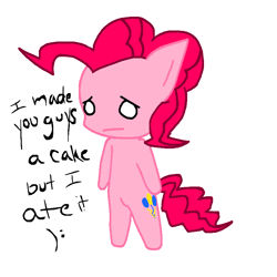 Size: 800x800 | Tagged: safe, artist:invader-star-irken, derpibooru import, pinkie pie, 2012, bipedal, but i eated it, cute, implied cake, no cake, sad, sadorable