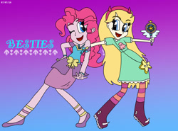 Size: 1024x759 | Tagged: safe, artist:sunriseshine88, derpibooru import, pinkie pie, equestria girls, duo, duo female, female, one eye closed, star butterfly, star vs the forces of evil, wink