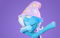 Size: 3840x2436 | Tagged: safe, artist:xppp1n, trixie, pony, unicorn, 3d, blender, blender cycles, dab, eyes closed, female, mare, simple background, smiling, solo