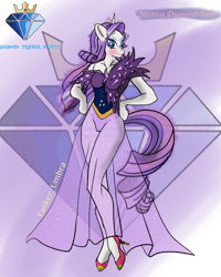 Size: 1600x2000 | Tagged: safe, derpibooru import, rarity, anthro, unicorn, clothes, diamond trainer society, dress, gown, simple background, solo, transparent background