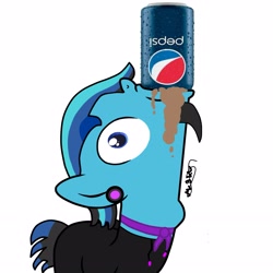 Size: 2289x2289 | Tagged: safe, artist:djmatinext, derpibooru import, edit, edited screencap, screencap, oc, oc only, oc:blue harmony, earth pony, pony, base used, beard, bepis, blue eyes, blue hair, drink, drinking, facial hair, gulp, mouth hold, pepsi, photo, piercing, simple background, soda, solo, throat bulge, white background