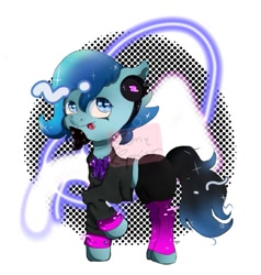 Size: 647x680 | Tagged: safe, artist:samy, artist:samy sandwishowo, derpibooru import, oc, oc only, oc:blue harmony, earth pony, pony, base used, beard, blue eyes, blue hair, commission, facial hair, glow, photo, piercing, solo