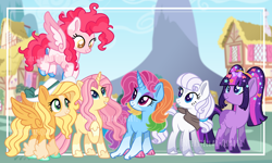 Size: 2656x1592 | Tagged: safe, artist:interstellar-quartz, derpibooru import, applejack, fluttershy, pinkie pie, rainbow dash, rarity, twilight sparkle, earth pony, pegasus, unicorn, alternate design, female, hat, mane six, mare, race swap