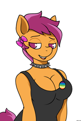 Size: 2000x3000 | Tagged: safe, artist:darkdoomer, derpibooru import, scootaloo, anthro, pony, breasts, enby, female, mare, meme, mouthpiece, ponerpics exclusive, ponified, ponified meme, pride flag, simple background, solo