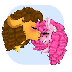 Size: 1280x1280 | Tagged: safe, artist:periwinklechick, derpibooru import, cheese sandwich, pinkie pie, pony, blushing, bust, cheesepie, eyes closed, female, kiss, kissing, male, nose kiss, shipping, straight