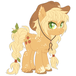 Size: 400x400 | Tagged: safe, artist:spellbounty, derpibooru import, applejack, earth pony, pony, alternate design, applejack's hat, base used, body freckles, braid, braided tail, clothes, cowboy hat, female, freckles, hat, leaves in hair, looking at you, mare, simple background, smiling, solo, transparent background, unshorn fetlocks