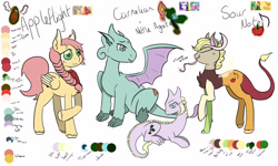 Size: 5000x3000 | Tagged: safe, artist:silverderpychu, derpibooru import, screencap, applejack, big macintosh, discord, fluttershy, rarity, spike, oc, oc:appleflight, oc:carnelian, oc:nettle agate, oc:sour note, draconequus, dracony, hybrid, pegasus, pony, applecord, color palette, cute, cute little fangs, cutie mark, descriptive noise, draconequus oc, eyes closed, fangs, female, fluttermac, folded wings, freckles, horns, interspecies offspring, long tongue, male, neckerchief, next generation, offspring, one wing out, parent:applejack, parent:big macintosh, parent:discord, parent:fluttershy, parent:rarity, parent:spike, parents:applecord, parents:fluttermac, parents:sparity, raised hoof, raised leg, screencap reference, shipping, simple background, sparity, straight, tongue, tongue out, white background, wings
