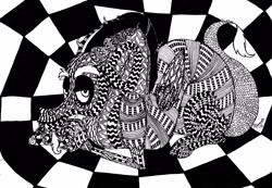 Size: 3484x2405 | Tagged: safe, artist:spacesheep-art, derpibooru import, discord, draconequus, black and white, grayscale, looking at you, male, modern art, monochrome, op art, solo, traditional art