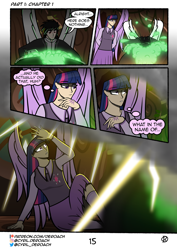 Size: 1500x2122 | Tagged: safe, artist:cyril_deroach, derpibooru import, twilight sparkle, twilight sparkle (alicorn), oc, oc:daylight, alicorn, human, fanfic:tales from equestria, cauldron, comic, humanized, lightning, piercing, potion, tinyface, winged humanization, wings, zecora's hut