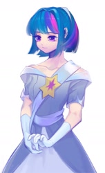 Size: 1080x1776 | Tagged: safe, artist:tingsan, derpibooru import, twilight sparkle, human, the last problem, alternate hairstyle, clothes, coronation dress, dress, gloves, humanized, second coronation dress, simple background, white background