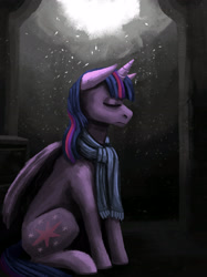 Size: 2092x2798 | Tagged: safe, artist:necromarecy, derpibooru import, twilight sparkle, twilight sparkle (alicorn), alicorn, clothes, eyes closed, scarf