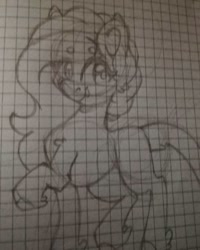 Size: 1080x1350 | Tagged: safe, artist:tessa_key_, derpibooru import, oc, oc only, earth pony, pony, earth pony oc, female, graph paper, hoof fluff, leonine tail, lineart, mare, raised hoof, raised leg, solo, traditional art