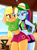 Size: 1250x1672 | Tagged: safe, artist:theretroart88, applejack, rainbow dash, equestria girls, appledash, applerack, beach, blonde, blonde hair, blushing, board shorts, breasts, cap, clothes, confident, cute, duo, duo female, embarrassed, faic, female, freckles, green eyes, hand on hip, hat, lesbian, lidded eyes, logo, midriff, multicolored hair, nervous, ocean, outdoors, pink eyes, rainboob dash, rainbow hair, sand, shipping, shorts, signature, smiling, smug, smugdash, swimsuit, thighs, tomboy, watermark