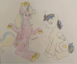 Size: 750x629 | Tagged: safe, artist:powerpup97, derpibooru import, oc, oc:princess starbright, oc:quarter moon, alicorn, hunger, hungry, sketch, starving, stomach growl, stomach noise, traditional art