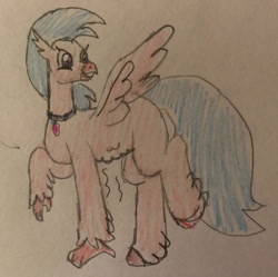 Size: 1024x1018 | Tagged: safe, artist:powerpup97, derpibooru import, silverstream, hippogriff, hunger, hungry, sketch, solo, starving, stomach growl, stomach noise, traditional art